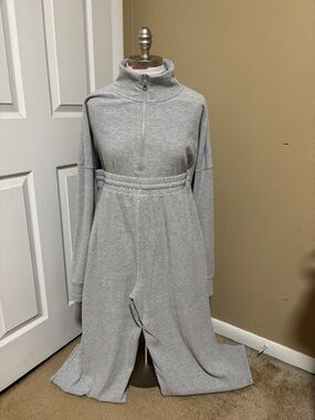 DSG Light Gray Wide Leg Jumpsuit with Half-Zip Top